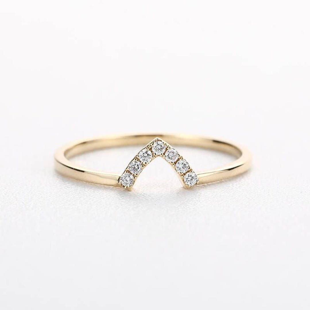 Stacking Ring Curved Wedding Band Women Delicate Diamond Ring Thin ...