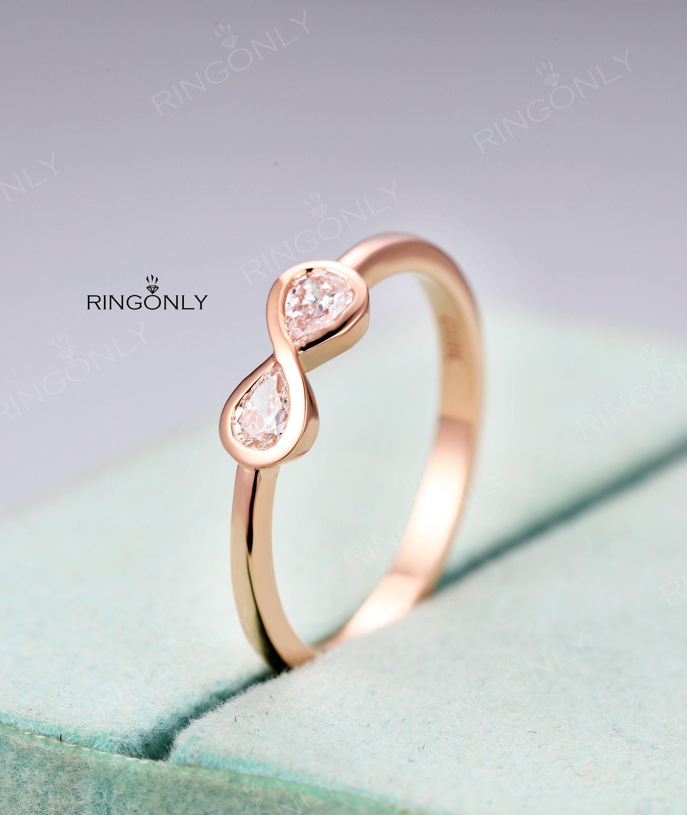 Pear Shaped Cut Diamond Infinity Engagement Ring Bridal Dainty
