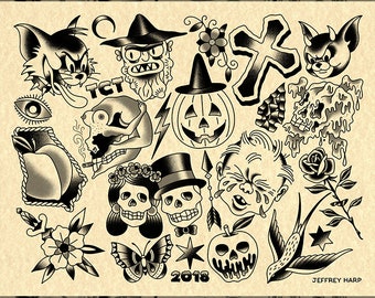 2018 Halloween Tattoo Flash Sheet One