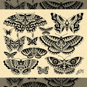 Ornamental Butterfly And Moth Tattoo Flash 2