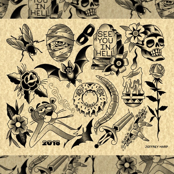 Deliberadamente azafata retroceder 2018 Halloween Tattoo Flash Sheet Dos - Etsy España