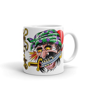 Pirate Mug, Kraken Mug, Helm Mug, Octopus Mug, Cryptozoology And Pirate Art Coffee Tattoo Flash Print Mug