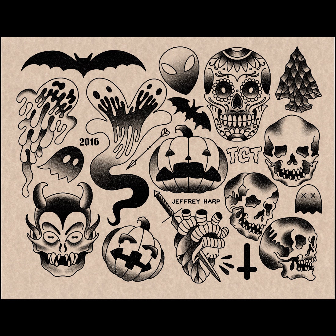 2016 Halloween Tattoo Flash Sheet Two | Etsy