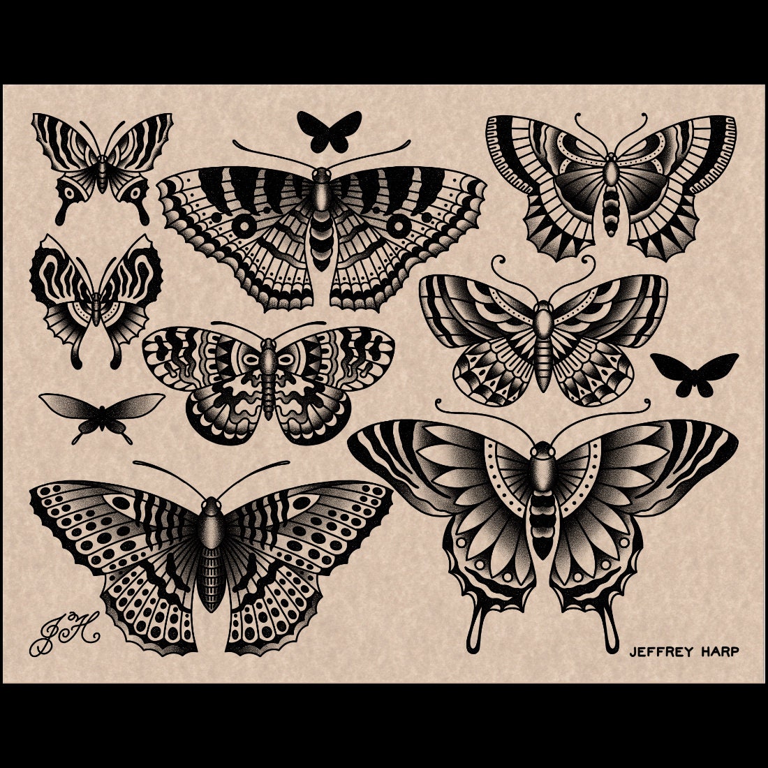 Ornamental Butterfly And Moth Tattoo Flash.