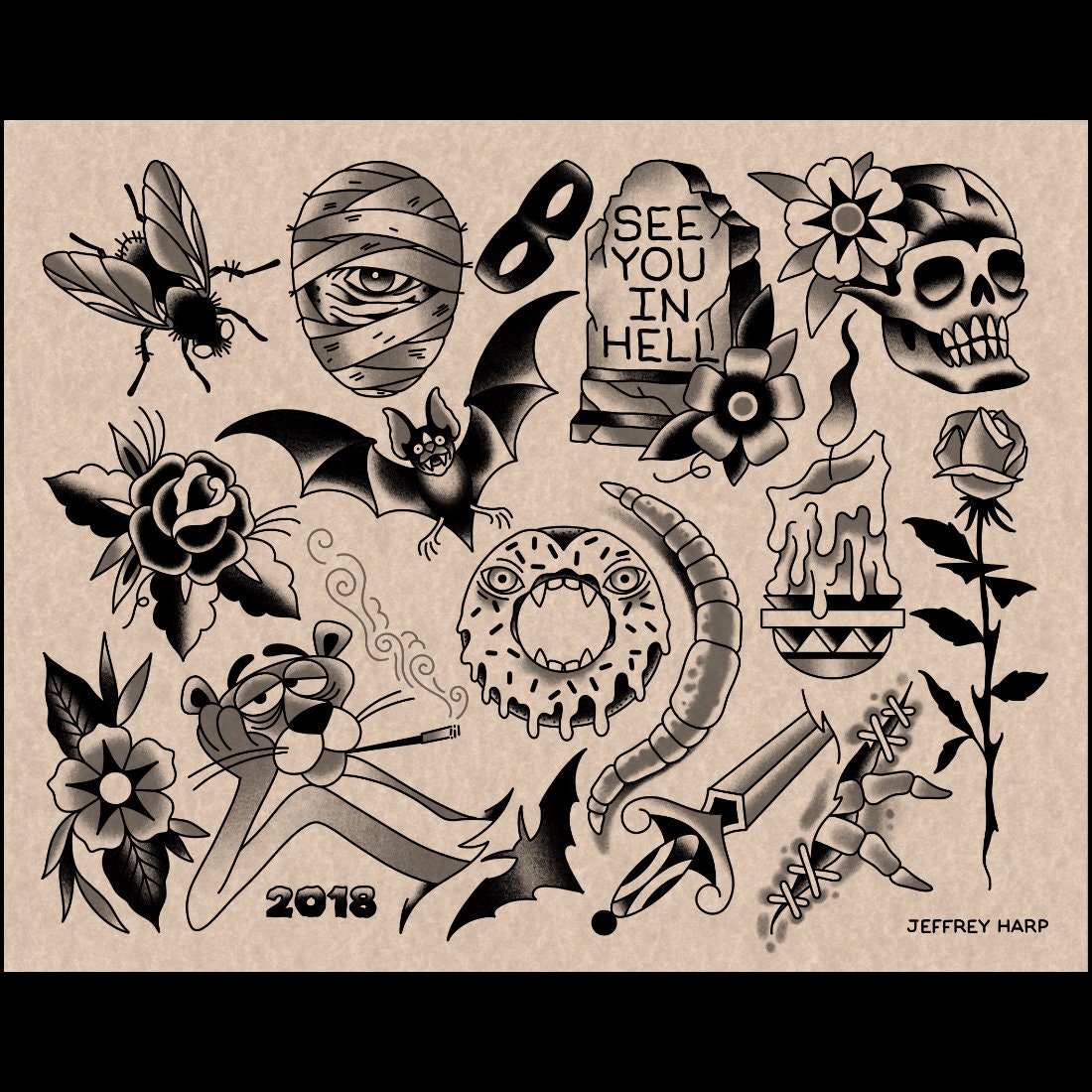 Buy Halloween Tattoo Flash Sheet PNG Digital Download Online in India  Etsy