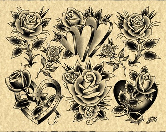 Rose Tattoo Flash Print - Etsy
