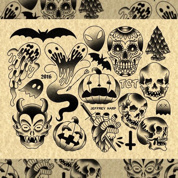 paraguas Ya Moda 2016 Halloween Tattoo Special Flash Sheet One - Etsy España