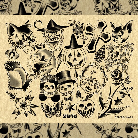 Buy HALLOWEEN 2021 Traditional Tattoo Flash Sheet Online in India  Etsy