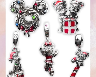 Mickey Mouse Christmas Charms | Retired Style, s925 Sterling Silver, Fits Pandora Bracelet, Christmas Gift