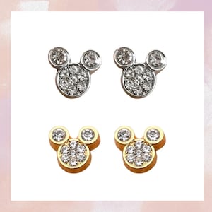 Pendientes de orejas de Mickey Mouse / Joyería minimalista de parques temáticos en plata y oro imagen 1