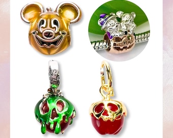 Halloween Mickey Mouse Pumpkin, Poison Apple Charms | s925 Sterling Silver,Fits Pandora Bracelet,Gift for Disney Fans