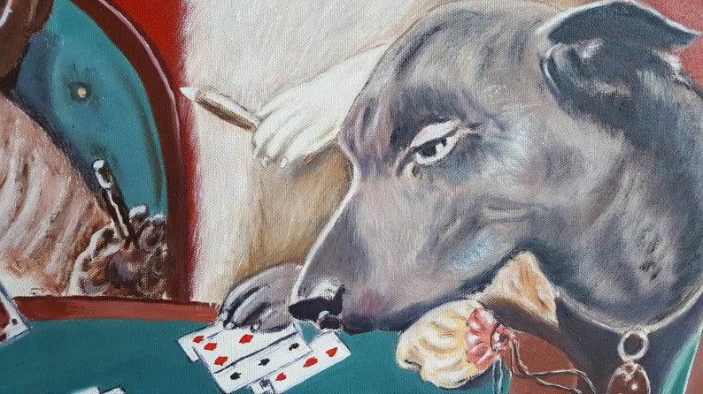 Dogs Playing Poker Reproduction Cassius Coolidge Art Oil Painting Original Game Poker Canvas by Alla Volkova Perfect gift for any occasion image 2