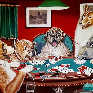 Dogs Playing Poker Reproduction Cassius Coolidge Art Oil Painting Original Game Poker Canvas by Alla Volkova Perfect gift for any occasion image 1