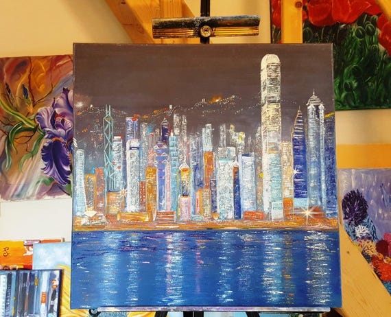 Hong Kong City Oil Painting Canvas Fine Art Original Woll Art