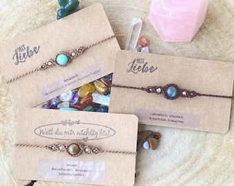Macrame bracelet with gemstone wish bead – adjustable boho friendship bracelet handmade jewelry gift for women