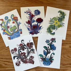 Rosemaling Cards-set of 5, Scandinavian Style