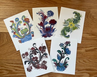Rosemaling Cards-set of 5, Scandinavian Style