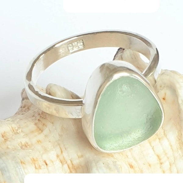 Seafoam Seaham Sea Glass Ring with Recycled  Silver. Aqua RECYCLED Silver thin Ring. Sea Glass Ring. Handcrafted from start to finish.