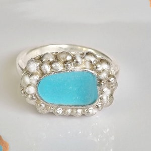 Bespoke Aqua Seaham Sea Glass Ring with Recycled  Silver. Unique RECYCLED Silver Ring. Sea Glass Ring. Handcrafted from start to finish