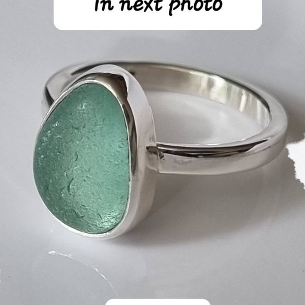Aqua Seaham Sea Glass Ring with Recycled  Silver. Aqua RECYCLED Silver thin Ring. Seafoam Sea Glass Ring. Handcrafted from start to finish.