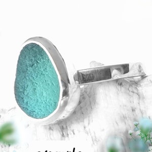Aqua Seaham Sea Glass Ring with Recycled  Silver. Aqua RECYCLED Silver thin Ring. Seafoam Sea Glass Ring. Handcrafted from start to finish.