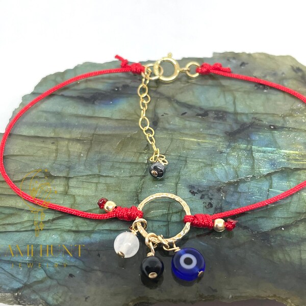 Empath Protection Red String Bracelet, 14k Gold Filled, Tourmaline Bracelet, Evil Eye, Selenite Bracelet, Red String, Empath Jewelry