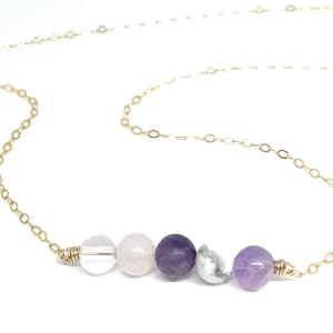 Calming Gemstone Bar Necklace: Lepidolite, Rose Quartz, Amethyst, Howlite