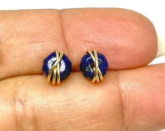 Lapis Lazuli Stud Earrings: 14K Gold Filled Dainty Rondelle, 6MM