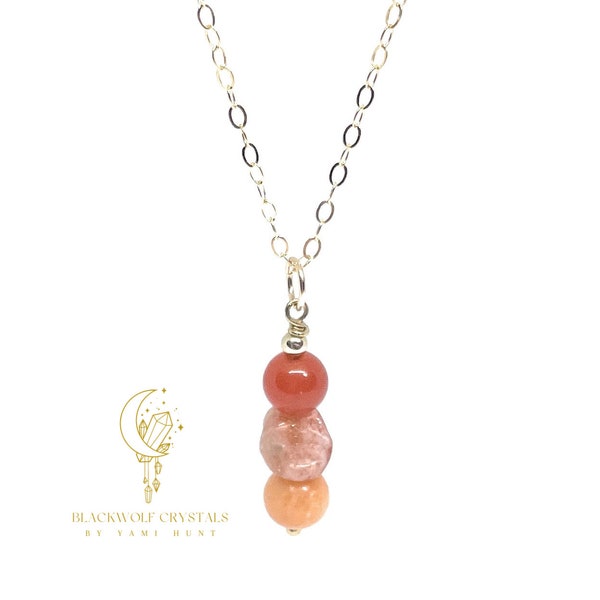 Energy Of Summer Pendant Necklace, Summer Crystals, Carnelian Pendant, Sunstone Pendant, Orange Calcite, Sun Energy Gemstone