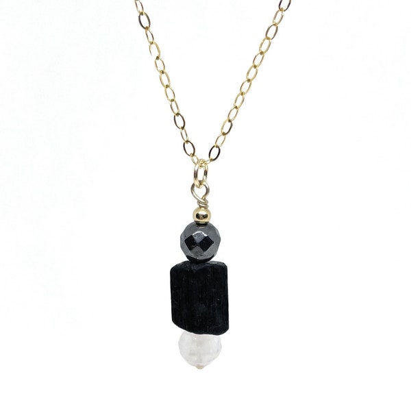 Empath Protection Necklace, Black Tourmaline, Rose Quartz, Hematite, Protection Necklace, Gold Filled