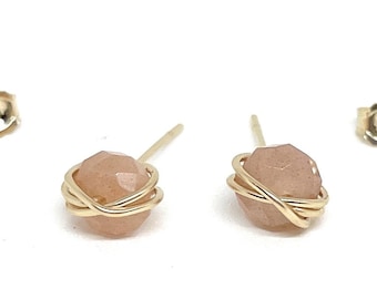 Handmade Gold Filled Peach Moonstone Stud Earrings
