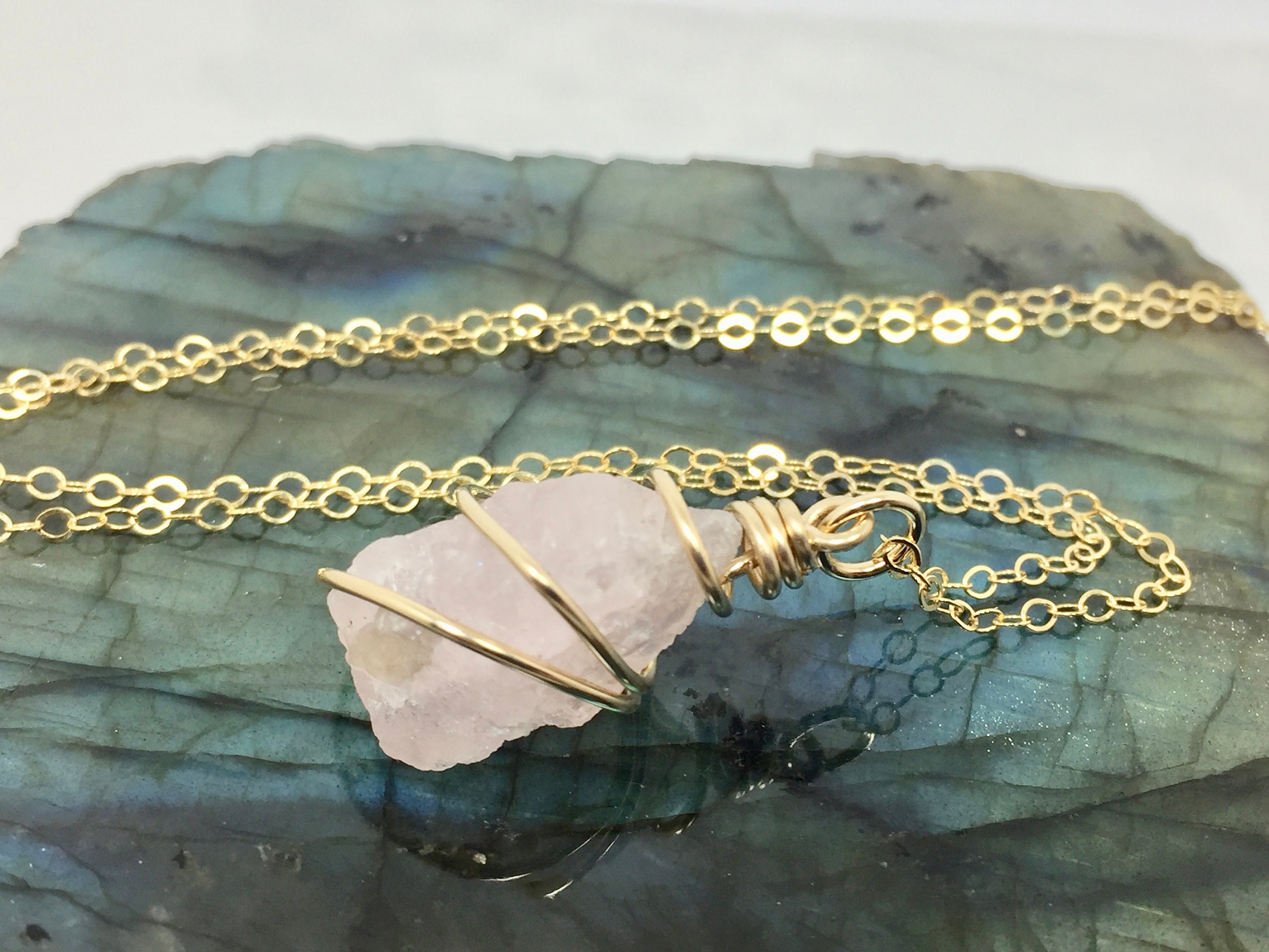 Raw Morganite Pendant Necklace 14k Gold 