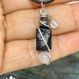 Handmade Tourmaline Protection Pendant: Sterling Silver, Rose Quartz, Hematite
