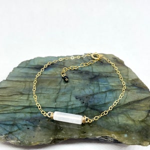 Selenite Bracelet, Energy Cleansing, Protection, 14K Gold Filled, Selenite Stone, Black Tourmaline, Crown Chakra