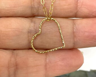 Floating Heart Necklace, Delicate open Heart Necklace, Dainty Heart Necklace, 14k Gold Heart Necklace