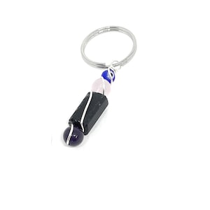 Black Tourmaline Keychain: Rose Quartz, Amethyst & Evil Eye Protection