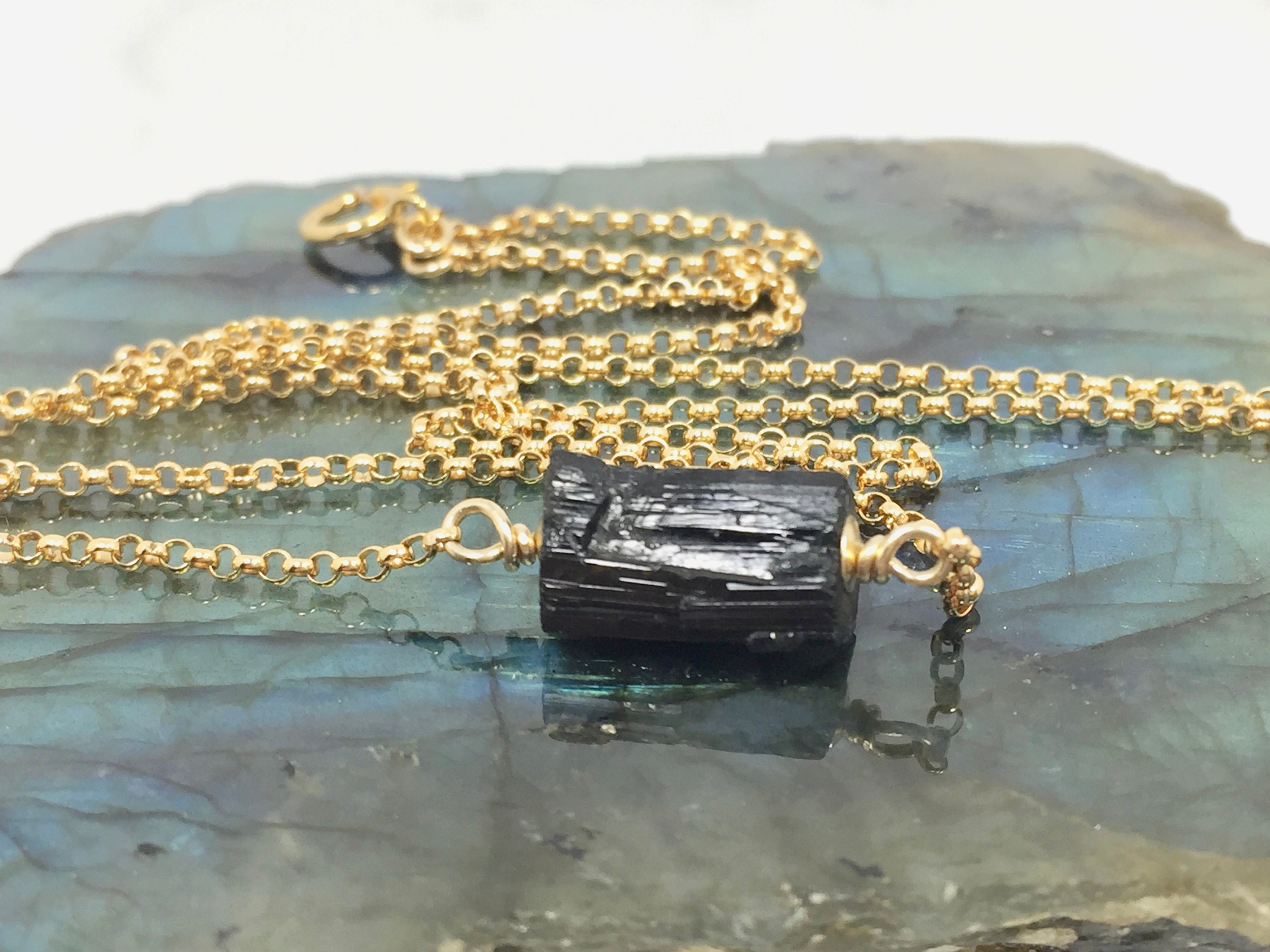 Black Tourmaline Necklace 14k Gold Filled Tourmaline | Etsy