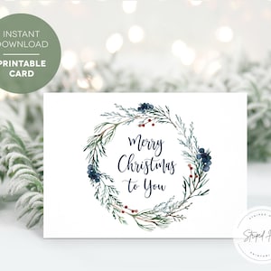 Druckbare Frohe Weihnachten Karte, Print at Home Weihnachtskarte, Aquarell Druck, digitale Weihnachtskarte, Sofort Download Karte, 5 x 7 PDF JPG