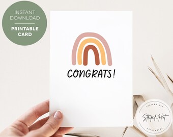 Printable Congrats Card, Congratulations Card, Graduation Card, Baby Shower, New Job, engagement, Instant Download Card, 5x7 PDF JPG