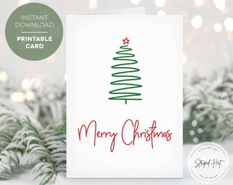Printable Merry Christmas Card, Christmas Card, Christmas Tree Illustration, Digital Christmas Card, Instant Download Card, 5x7 PDF JPG