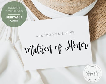 Printable Matron of Honor Proposal, Will you be my Matron of Honor card, Digital Bridesmaid Proposal, Instant Download Card, Wedding Party