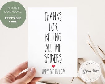 Tarjeta divertida del Día del Padre, Tarjeta imprimible del Día del Padre, Tarjeta Kill Spiders para papá, Tarjeta de hijo, tarjeta de hija, esposa, Descarga instantánea