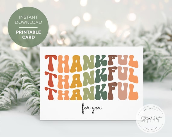 Printable Groovy Thankful Card, Print at Home Thanksgiving Card, Thankful Print, Digital Thankful Card, Instant Download Card, 5x7 PDF JPG