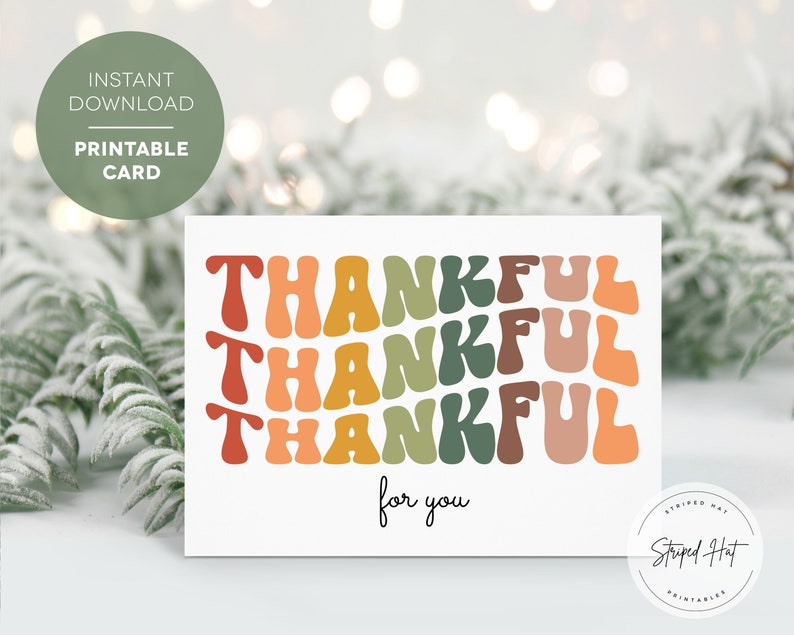 Printable Groovy Thankful Card, Print at Home Thanksgiving Card, Thankful Print, Digital Thankful Card, Instant Download Card, 5x7 PDF JPG image 1