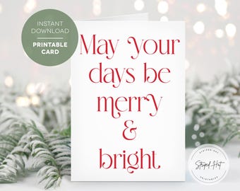 Printable Christmas Card, Print at Home Christmas Card, Merry and Bright, Digital Christmas Card, Instant Download Card, Holiday Printable
