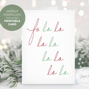 Printable Fa La La Christmas Card, Print at Home Christmas Card, Digital Christmas Card, Instant Download Card, 5x7 Green Red PDF JPG