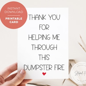 Carte de remerciement amusante à imprimer, merci de m'avoir soutenu, carte de remerciement, remerciement d'un collègue, remerciement pour le divorce, incendie de benne à ordures