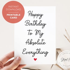 Biglietto per il giorno di compleanno stampabile, buon compleanno a tutto, biglietto per marito, dalla moglie, per lui per lei, biglietto con download istantaneo, PDF 5 x 7, JPG