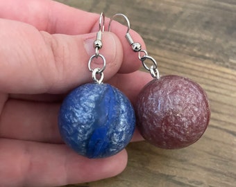 Blue and Red Bouncy Ball Earrings