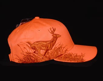 Blaze Orange Hat With Embroidered Deer 